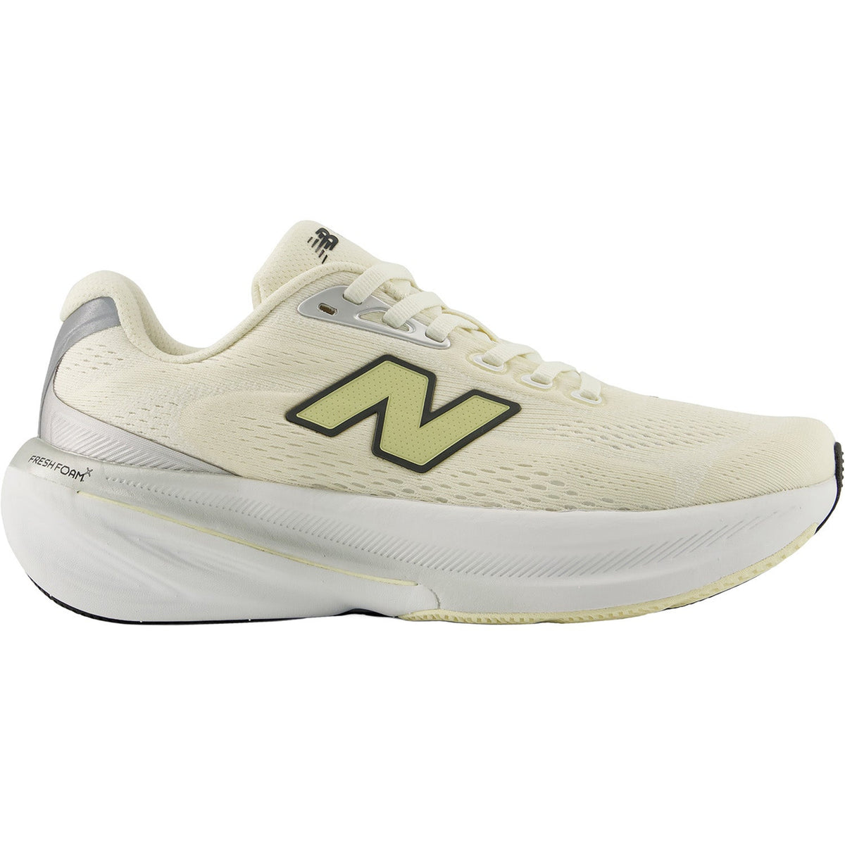 Side view on white background of Womens New Balance Fresh Foam X 860v15 running shoe in Angora/Fennel Seed, Medium (Regular) width