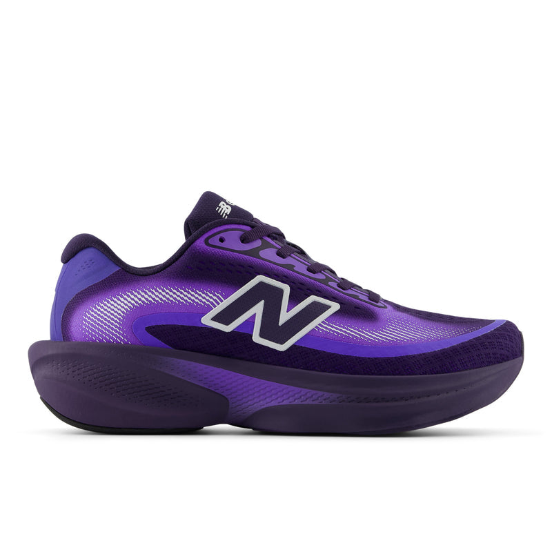 Side view on white background of Womens New Balance Ellipse v1 running shoe in Boysenberry/Electric Indigo/White, Wide width