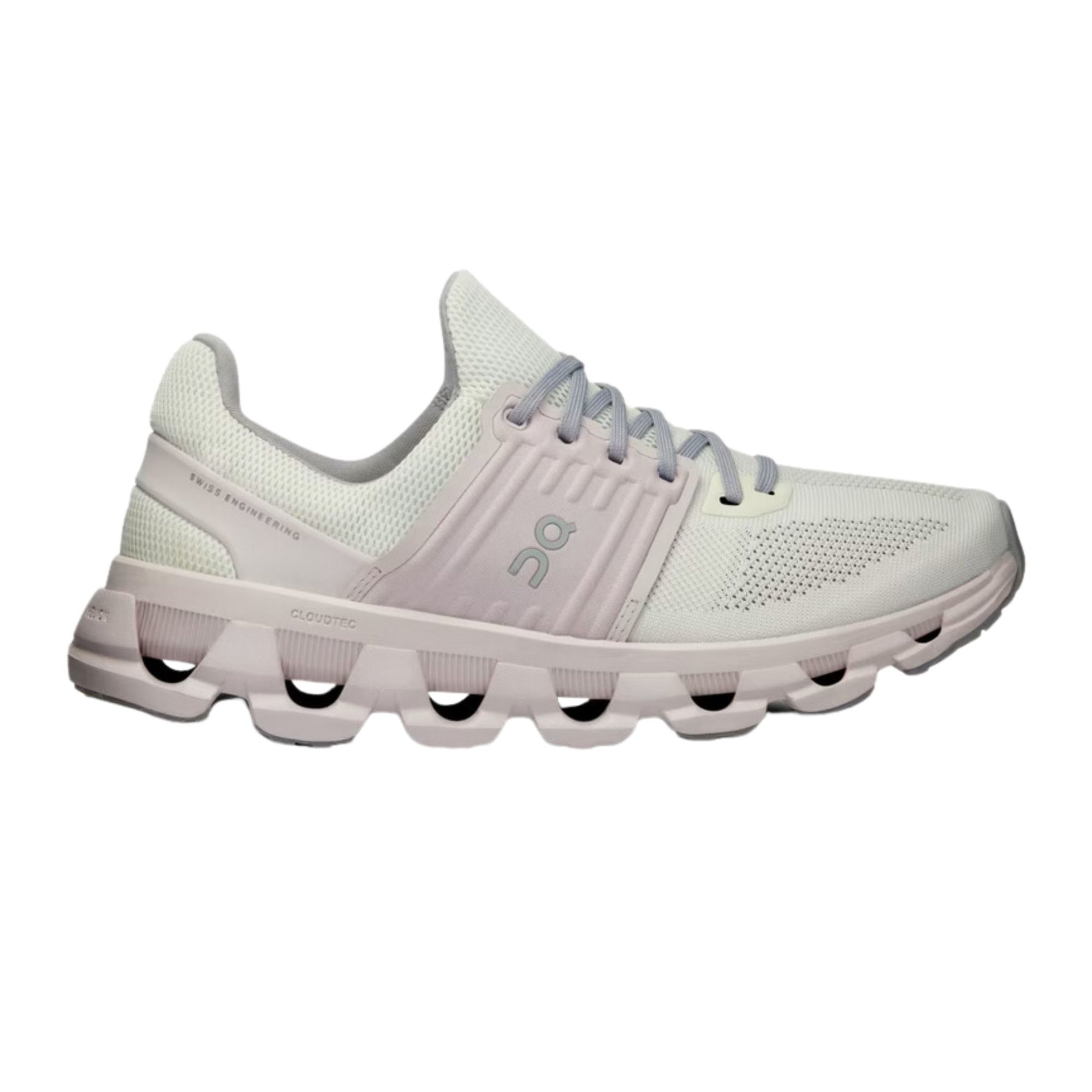 Side view on white background of Womens On Cloudswift 3 AD running shoe in Ivory/Lily, Medium (Regular) width