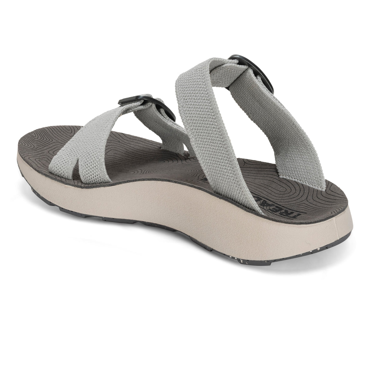 Tread Labs Salinas Slide sandal in Mirage grey - angled rear view showing heel strap and textured arch support footbed