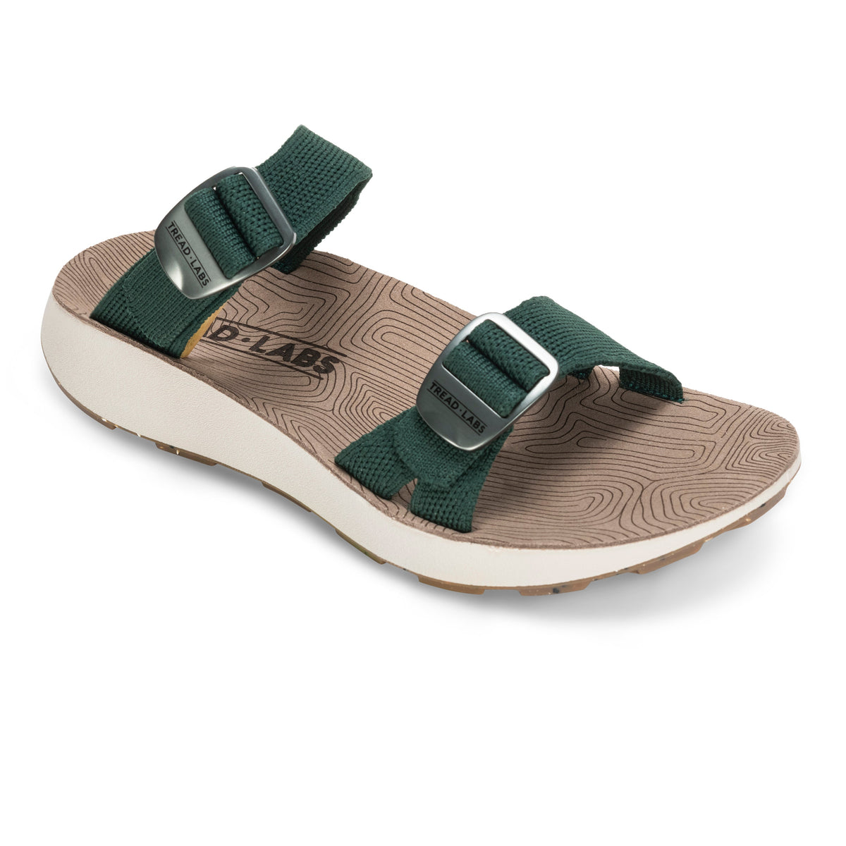 Women's Tread Labs Salinas Slide sandal in Ivy green - three-quarter view showing contoured arch support insole