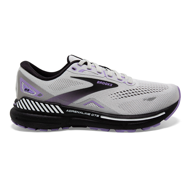 Women's Brooks Adrenaline GTS 23, Grey/Black/Purple, 12 2A Narrow