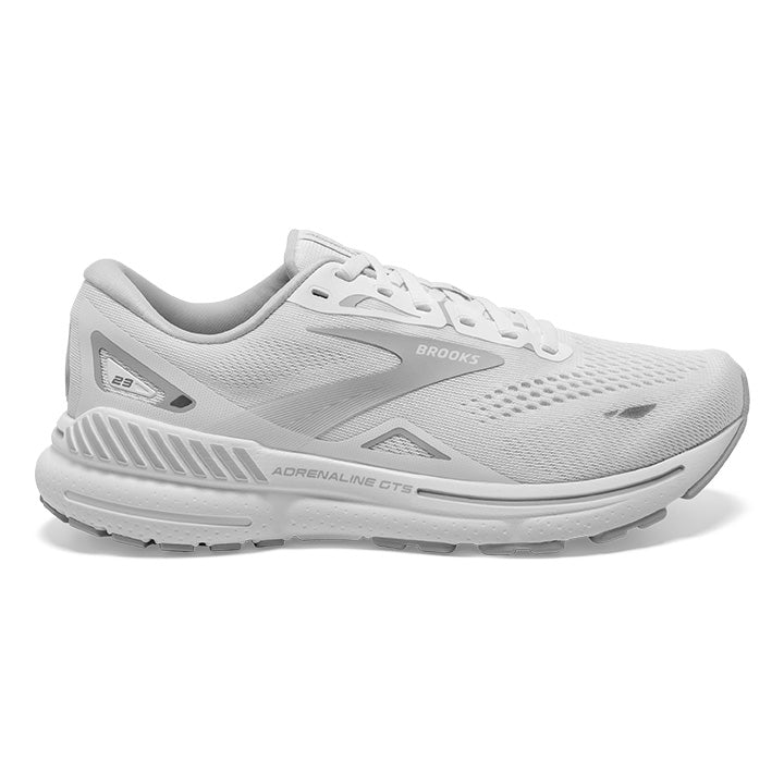 Women's Brooks Adrenaline GTS 23, White/Oyster/Silver, 6 D Wide