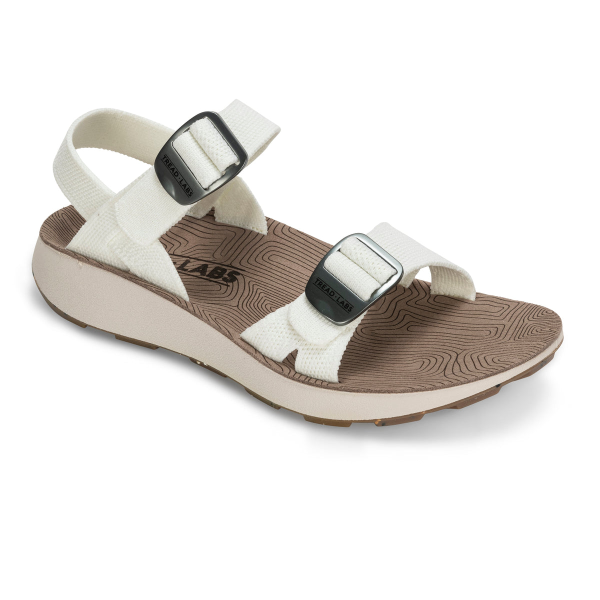 Women's Tread Labs Salinas Slide sandal in Coconut white - three-quarter view showing contoured arch support insole