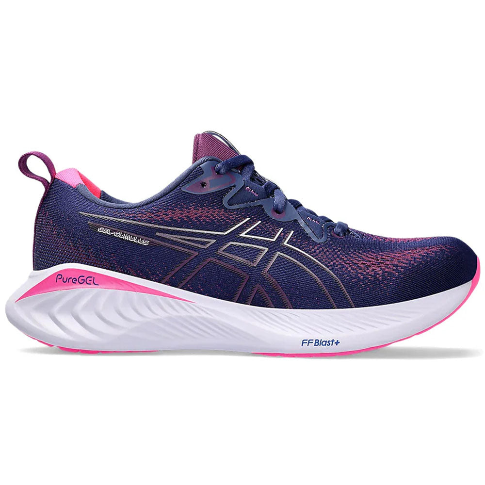 Asics Gel-Cumulus Womens running shoes in Deep Ocean/Lilac Hint - side view on a white background