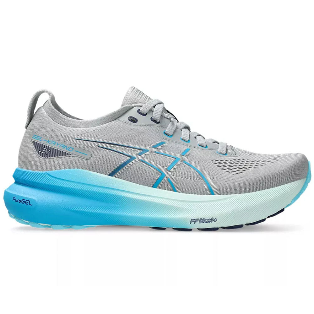 Womens Asics Gel-Kayano running shoe in Piedmont Grey and Digital Aqua, Medium (Regular) width