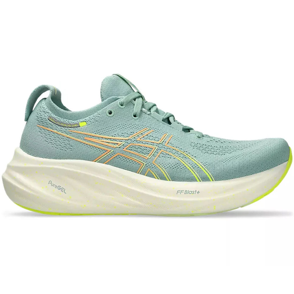 Women's Asics Gel-Nimbus 26, Light Celadon/Safety Yellow, 6 B Medium