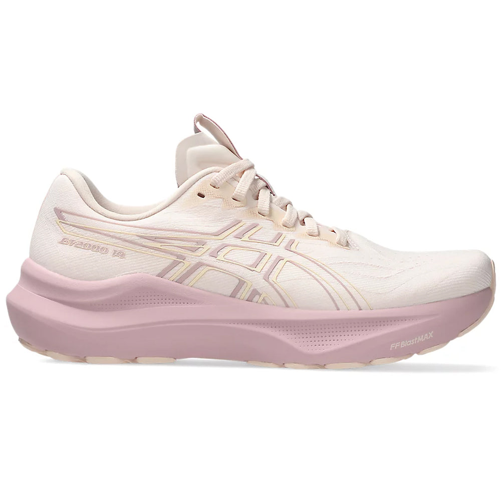 Side view on white background of Womens Asics GT-2000 running shoe in Pearl Pink/Morganite, Medium (Regular) width
