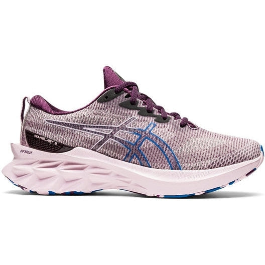 Asics Novablast Womens running shoes in Deep Plum/Barely Rose - side view on a white background