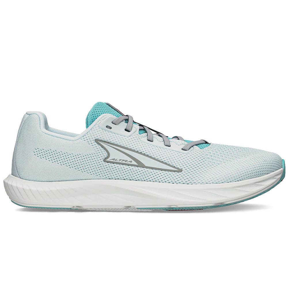 Side view on white background of Womens Altra Escalante running shoe in Teal/Gray, Medium (Regular) width