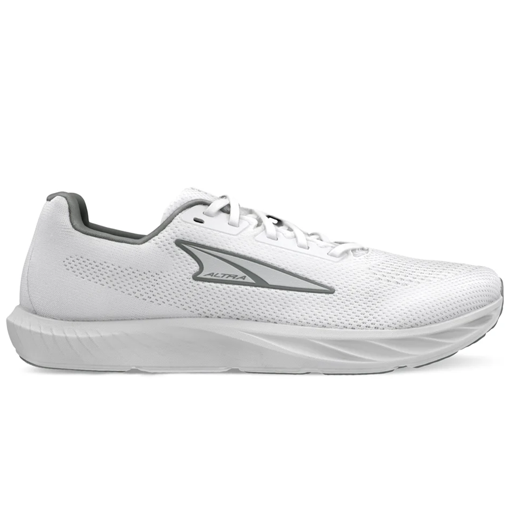 Side view on white background of Womens Altra Escalante running shoe in White, Medium (Regular) width