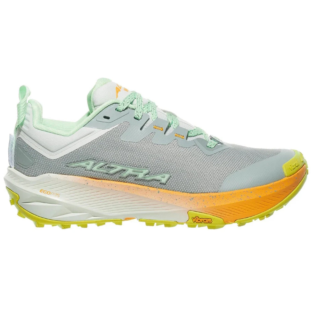 Side view on white background of Womens Altra Experience Wild running shoe in Gray, Medium (Regular) width
