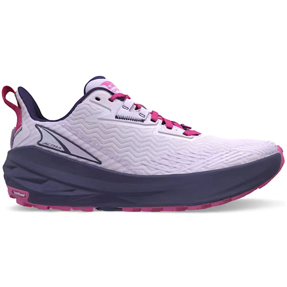 Side view on white background of Womens Altra Experience running shoe in Purple, Medium (Regular) width