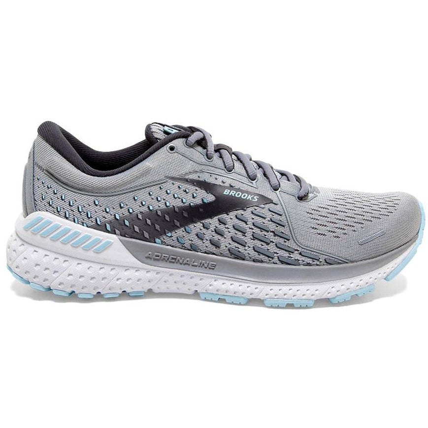 Women's Brooks Adrenaline GTS 21, Oyster/Alloy/Light Blue, 12 2E Extra Wide