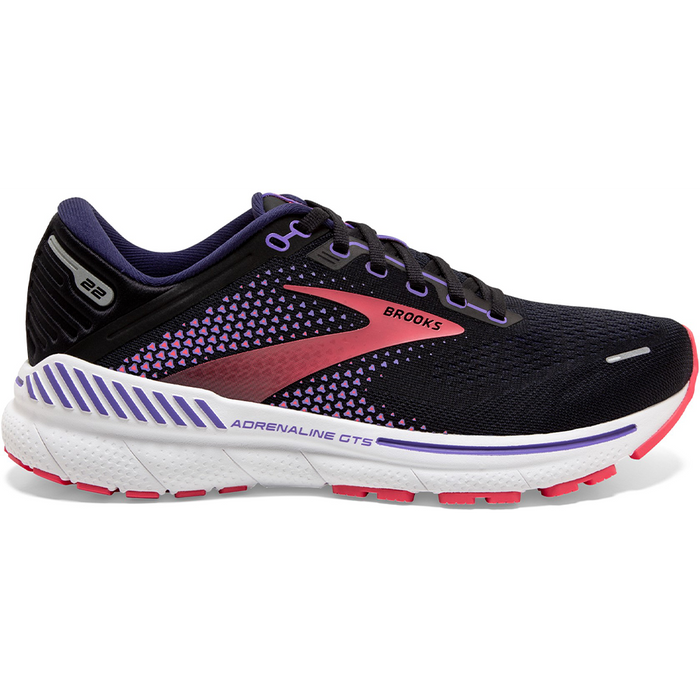 Women's Brooks Adrenaline GTS 22, Black/Purple/Coral, 7 D Wide