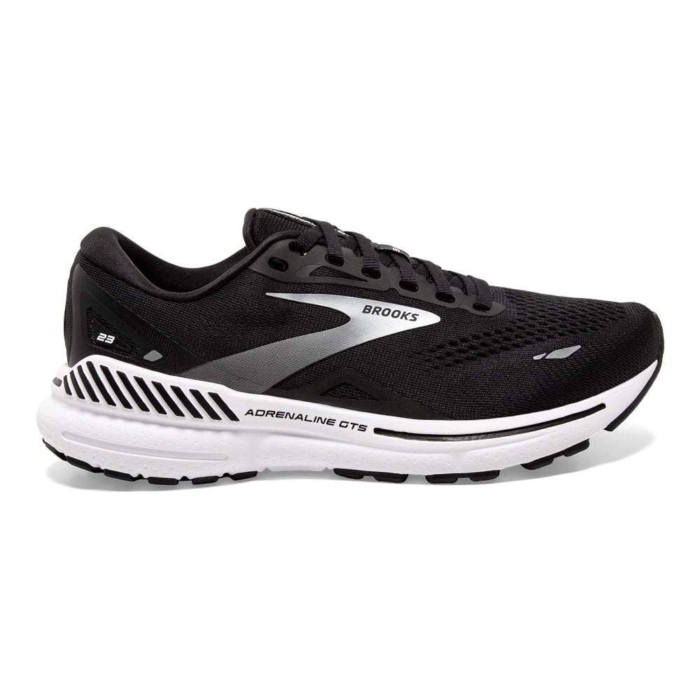 Women's Brooks Adrenaline GTS 23, Black/White/Silver, 12 D Wide