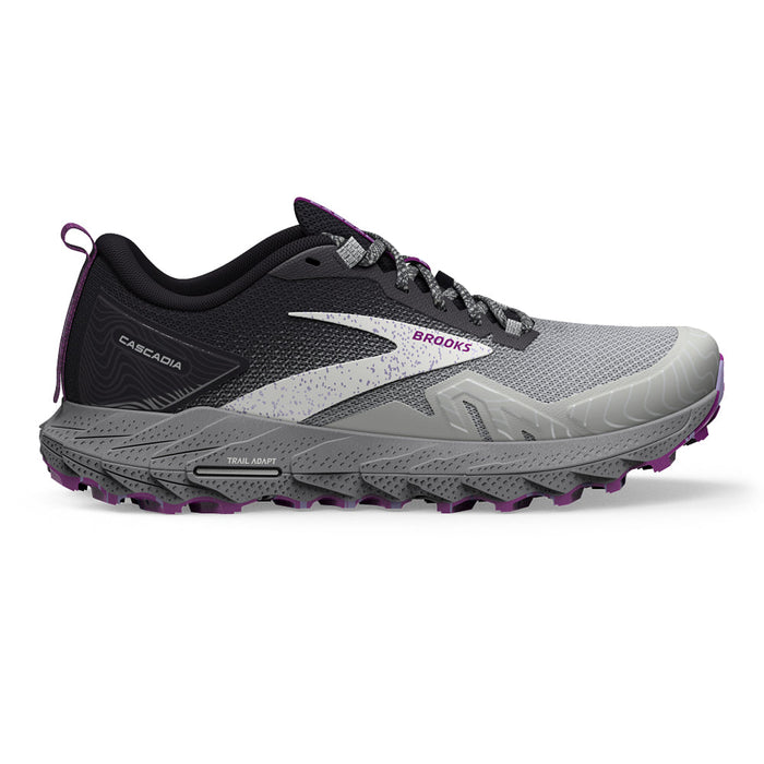 Women's Brooks Cascadia 17, Oyster/Blackened Pearl/Purple, 10.5 B Medium