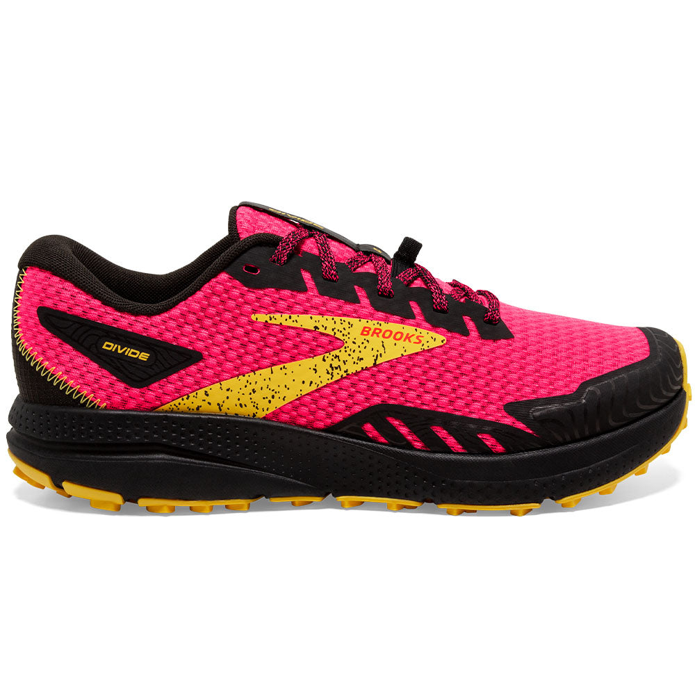 Women's Brooks Divide 4, Diva Pink/Black/Lemon Chrome, 6.5 B Medium