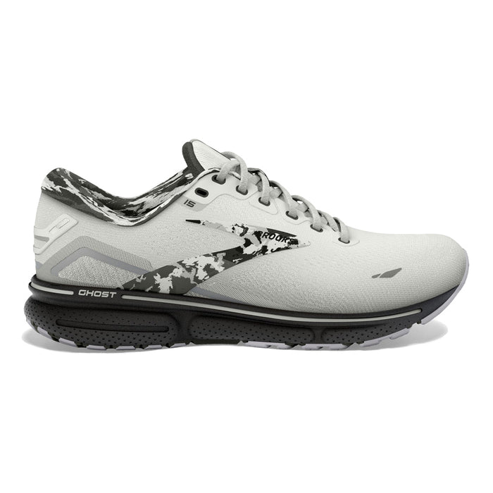 Women's Brooks Ghost 15, White/Ebony/Oyster, 5 B Medium