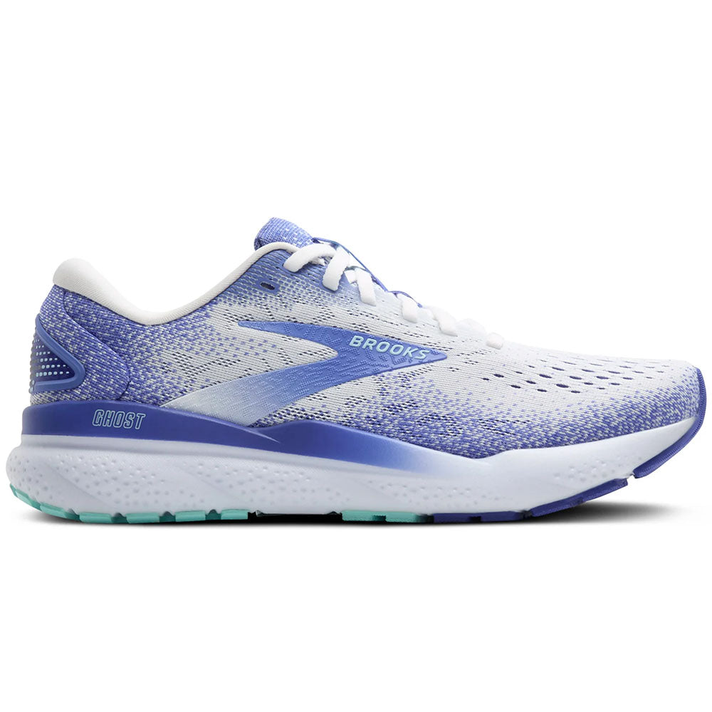 Women's Brooks Ghost 16, White/Amparo Blue/Limpet Shell, 8 B Medium