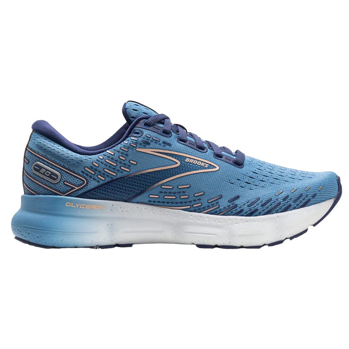 Women's Brooks Glycerin 20, Blissful Blue/Peach/White, 5 B Medium