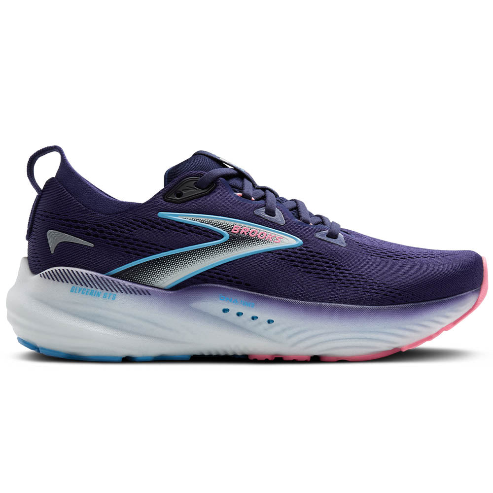 Side view on white background of Womens Brooks Glycerin running shoe in Blue Ribbon/Peacoat/Dianthus, Extra Wide width