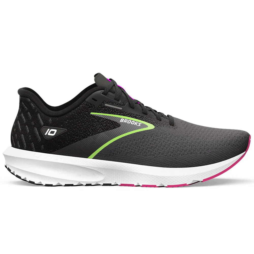 Women's Brooks Launch 10, Black/Blackened Pearl/Green, 10 D Wide