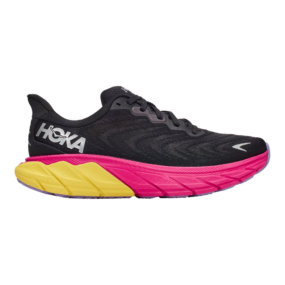 Women's Hoka Arahi 6, Black/Pink Yarrow, 8 B Medium