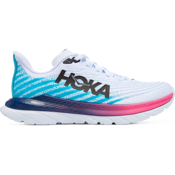 Women's Hoka One One Mach 5, White/Scuba Blue, 8.5 B Medium