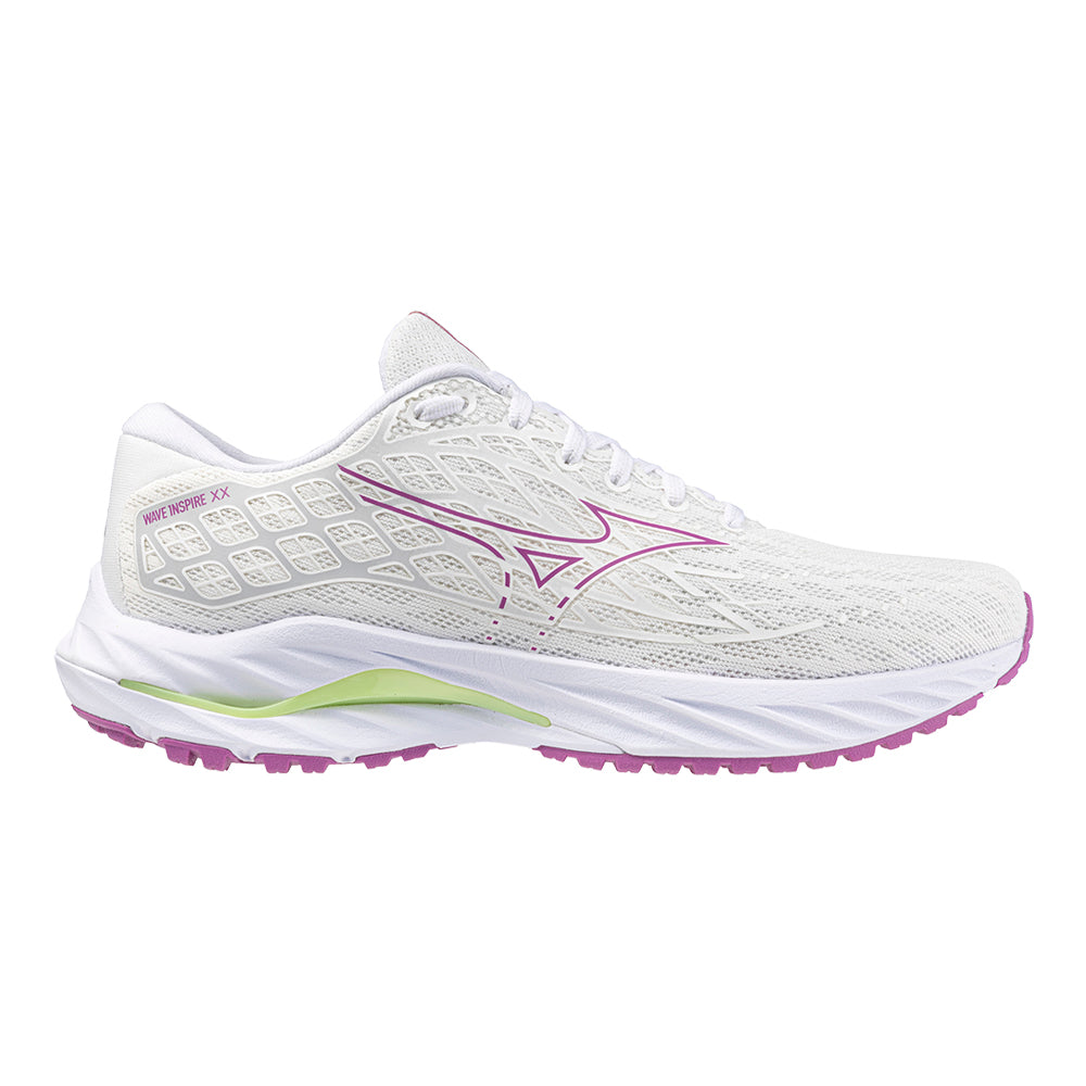 Women's Mizuno Wave Inspire 20, White-Rosebud, 7.5 B Medium