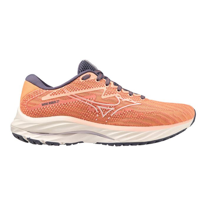 Women's Mizuno Wave Rider 27, Coral Reef/Snow White, 8 B Medium