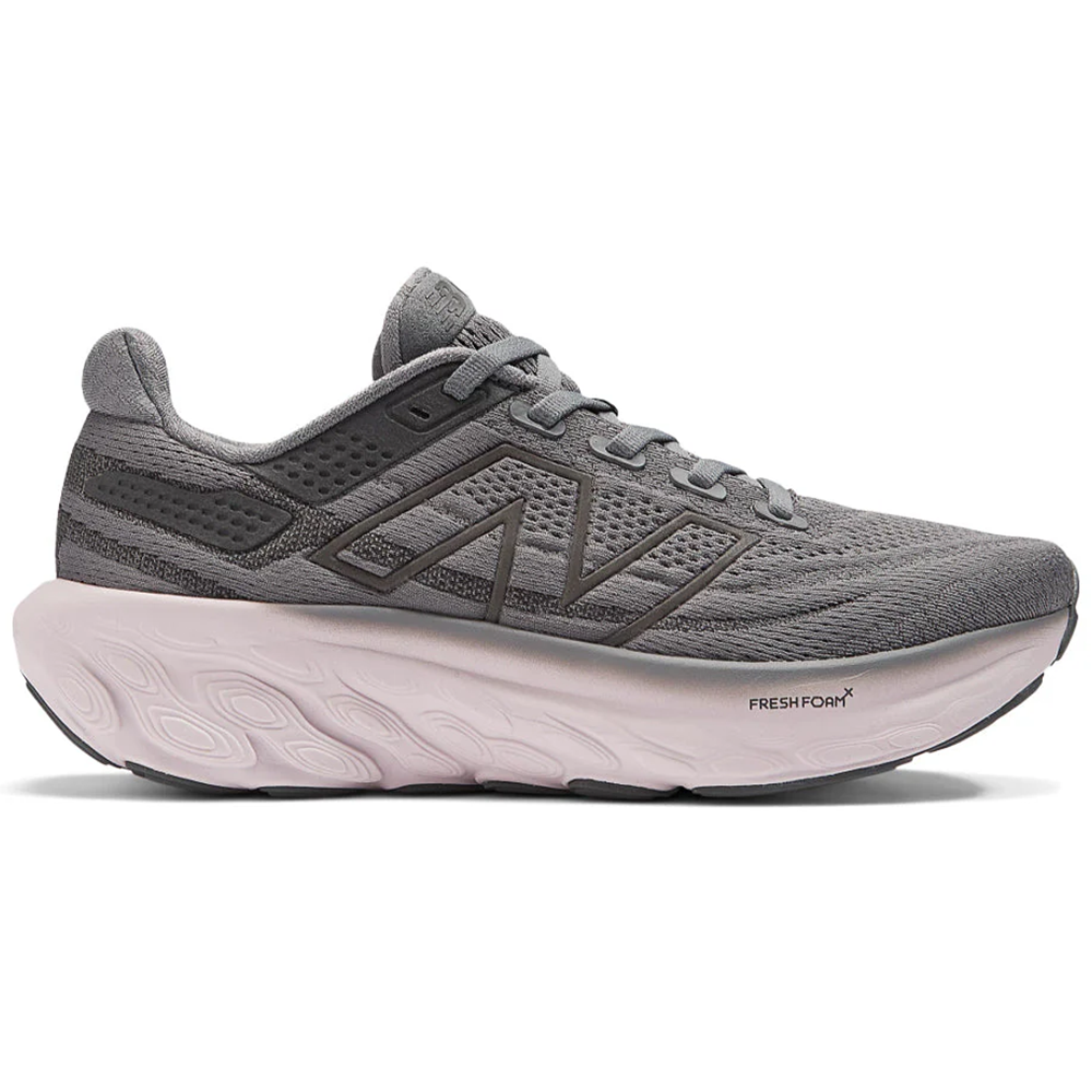 Side view on white background of Womens New Balance Fresh Foam X 1080 running shoe in Castlerock/December Sky, Medium (Regular) width