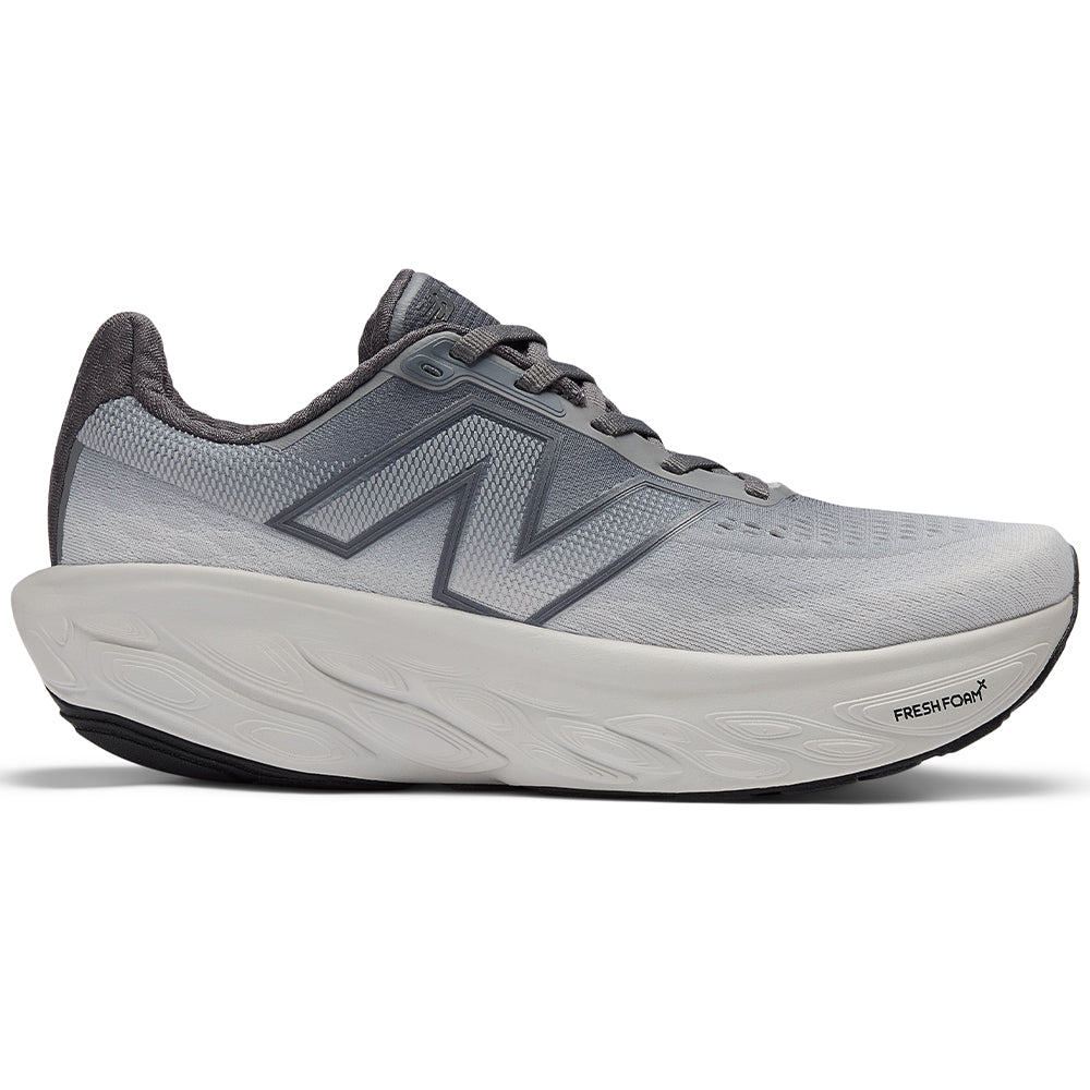 Side view on white background of Womens New Balance Fresh Foam X 1080v14 running shoe in Castlerock/Grey Matter/Black, Wide width