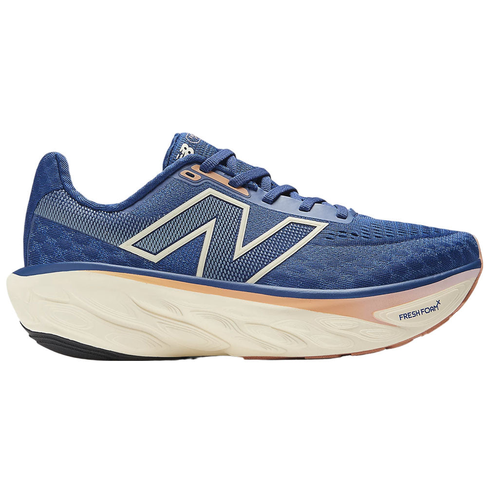 Side view on white background of Womens New Balance Fresh Foam X 1080 running shoe in Inkwell/Calcium, Medium (Regular) width
