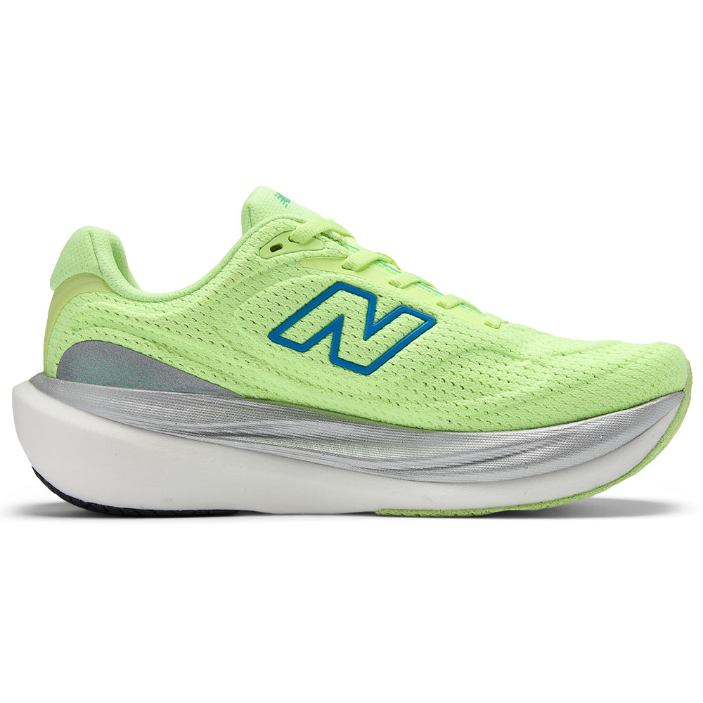 Side view on white background of Womens New Balance Fresh Foam X 1080 running shoe in Afterglow/Blue Bird, Medium (Regular) width