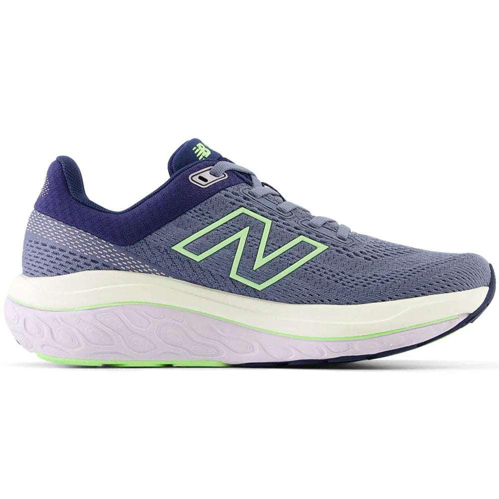Side view on white background of Womens New Balance Fresh Foam 860 running shoe in Arctic Grey/Sea Salt, Wide width