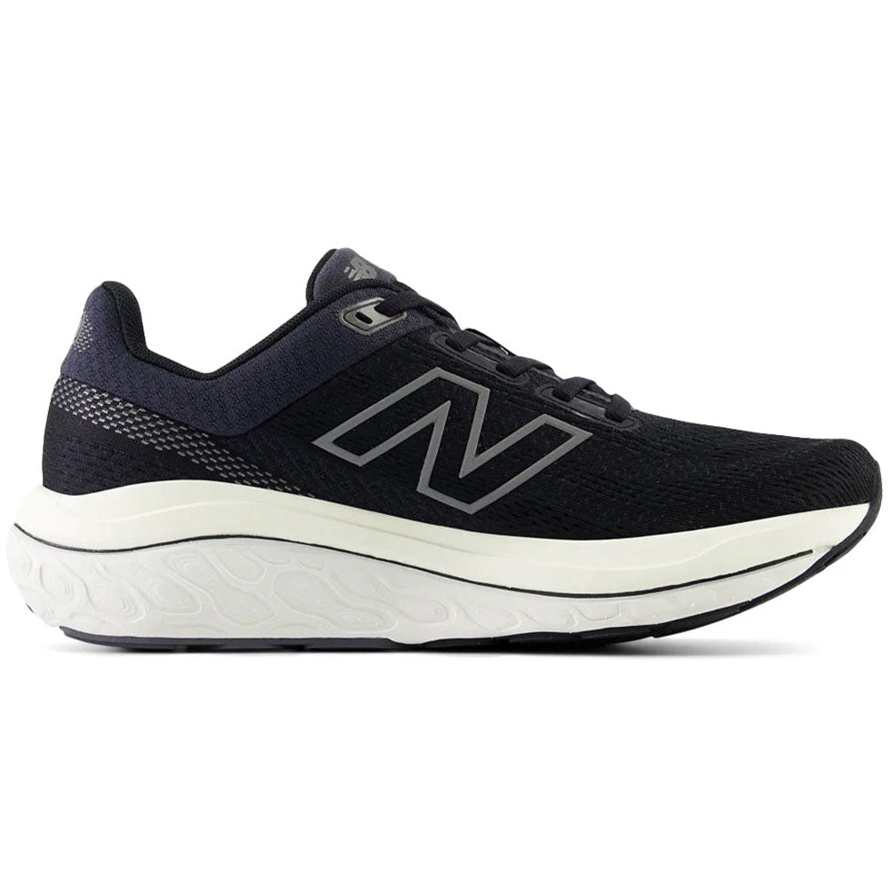 Side view on white background of Womens New Balance Fresh Foam 860 running shoe in Black/Phantom, Wide width