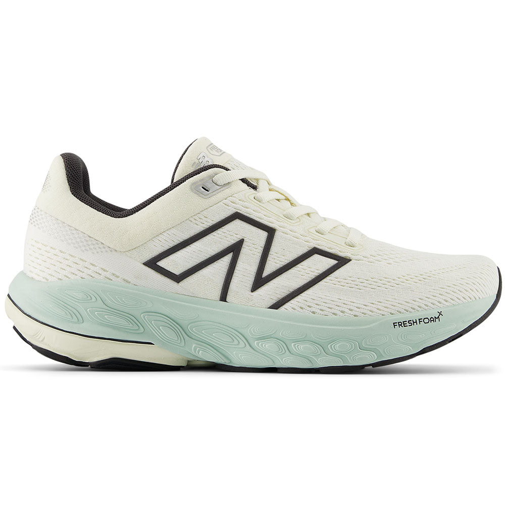 Side view on white background of Womens New Balance Fresh Foam 860 running shoe in Sea Salt/Angora/Clay Ash, Wide width