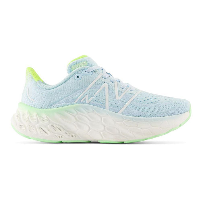 Women's New Balance Fresh Foam X More v4, Blue/Green Aura/White, 10 B Medium