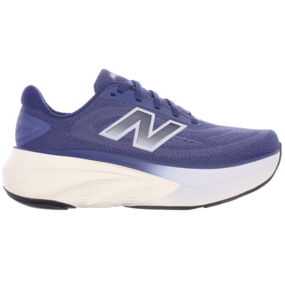 Side view on white background of Womens New Balance Fresh Foam X More running shoe in Dream State/Blue Oyster/Pearl Grey, Extra Wide width