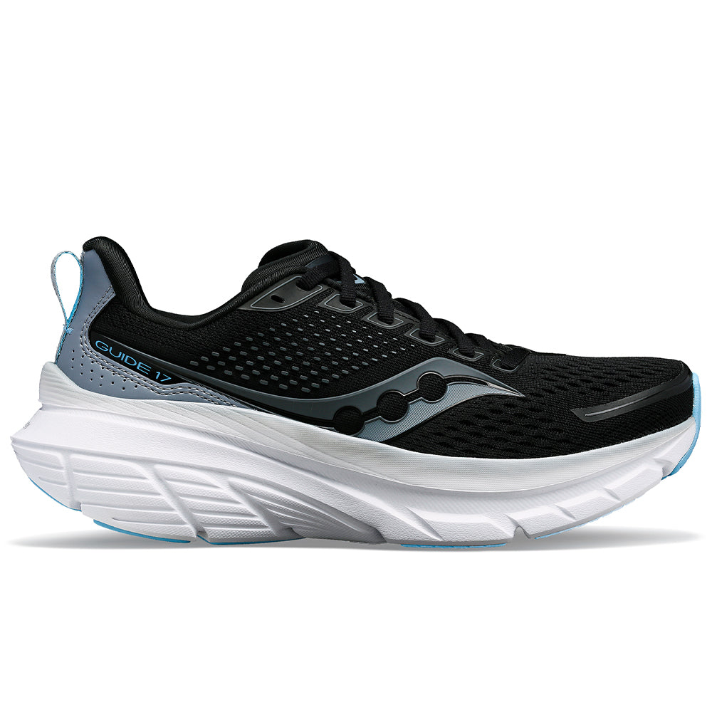 Saucony Guide 17 Womens running shoes in Black/Fog - side view on white background