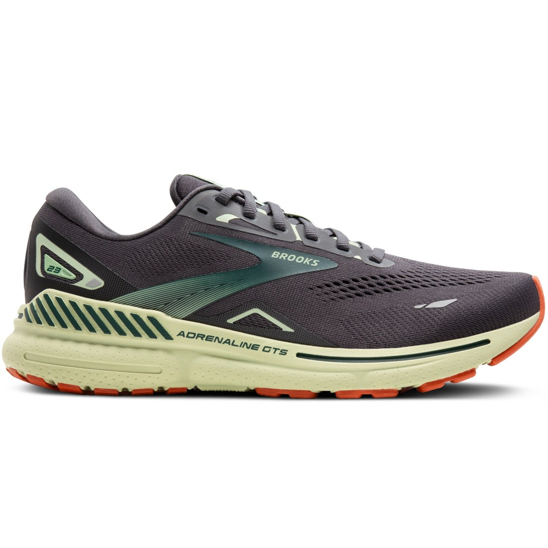 Men's Brooks Adrenaline GTS 23, Ebony/Smoke Green/Clay, 8.5 D Medium
