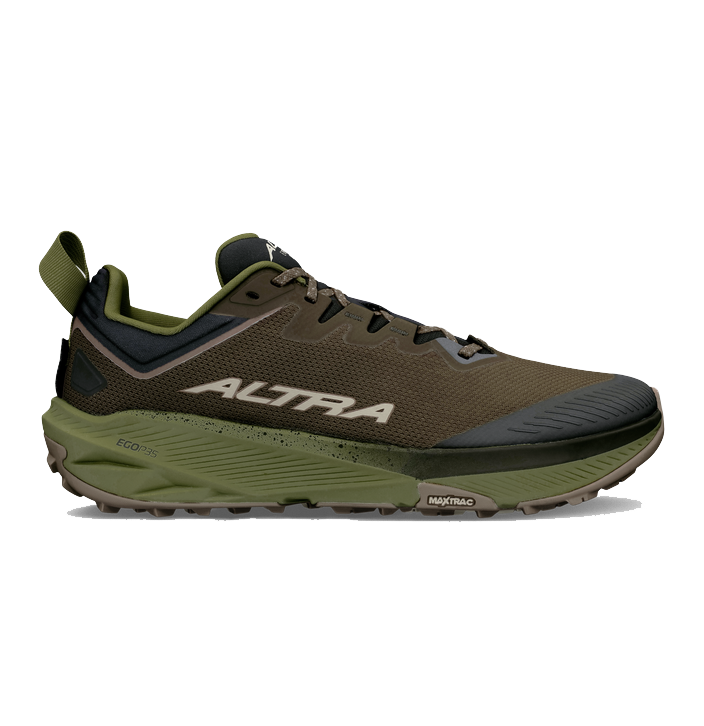 Side view on white background of Mens Altra Experience Wild 3 running shoe in Brown, Medium (Regular) width