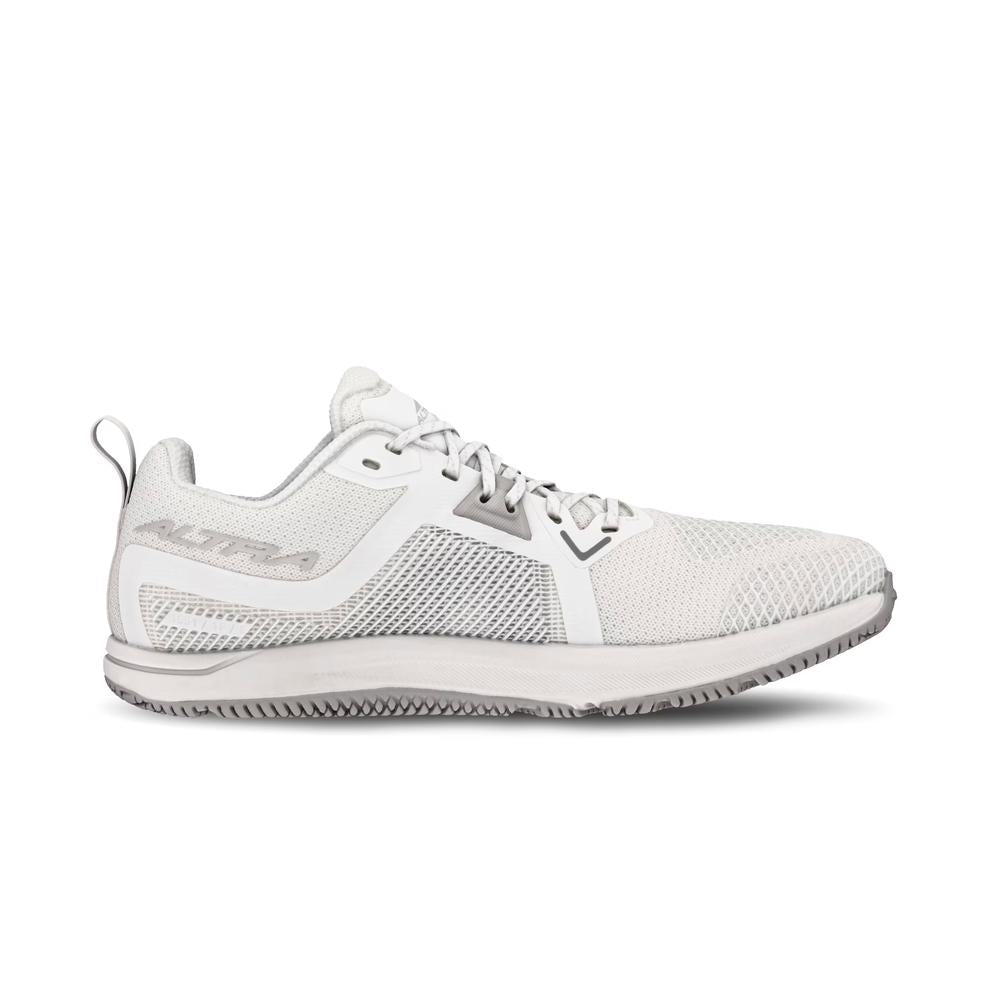 Side view on white background of Womens Altra Solstice XT 3 running shoe in White, Medium (Regular) width
