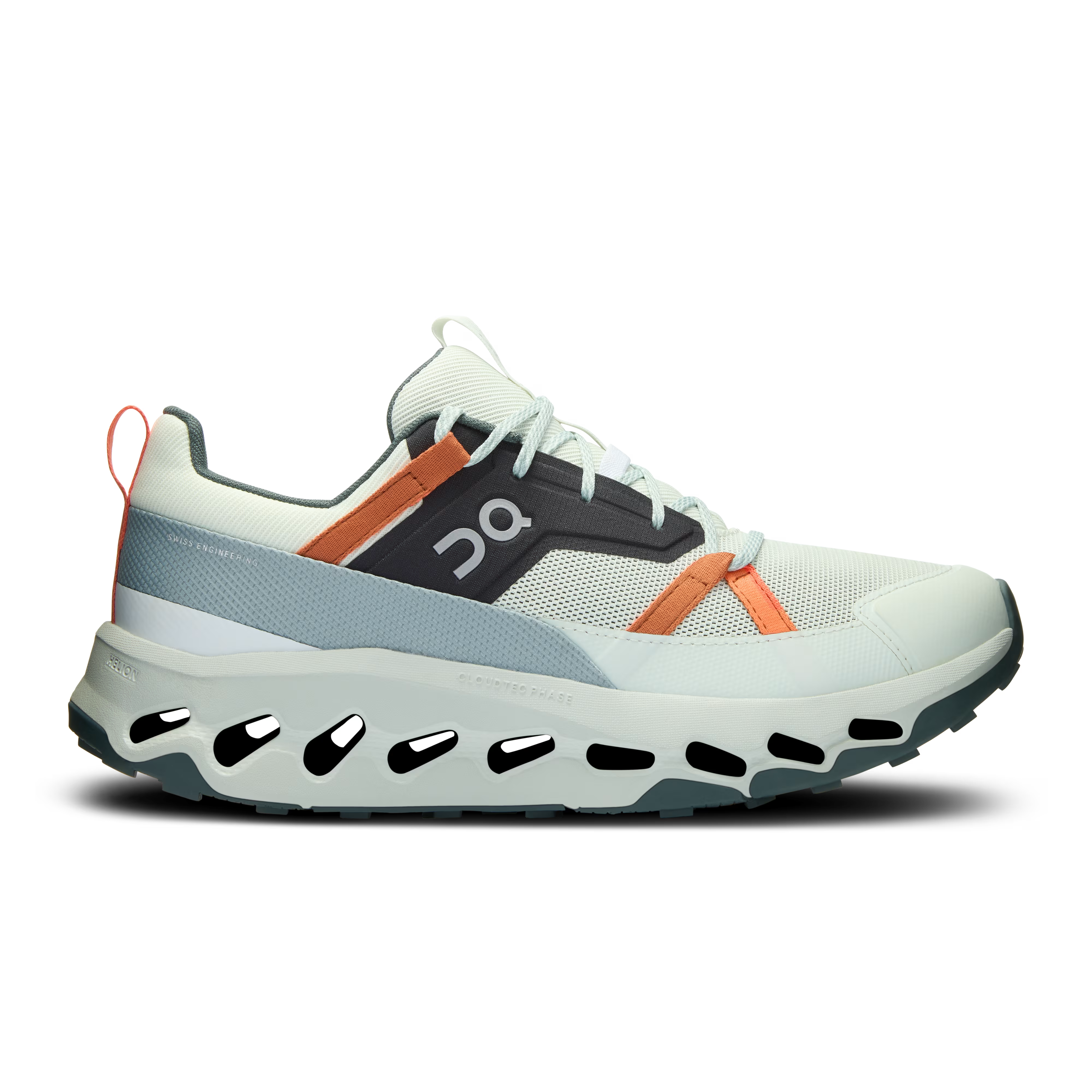 Side view on white background of Mens On Cloudhorizon running shoe in Aloe/Frost, Medium (Regular) width