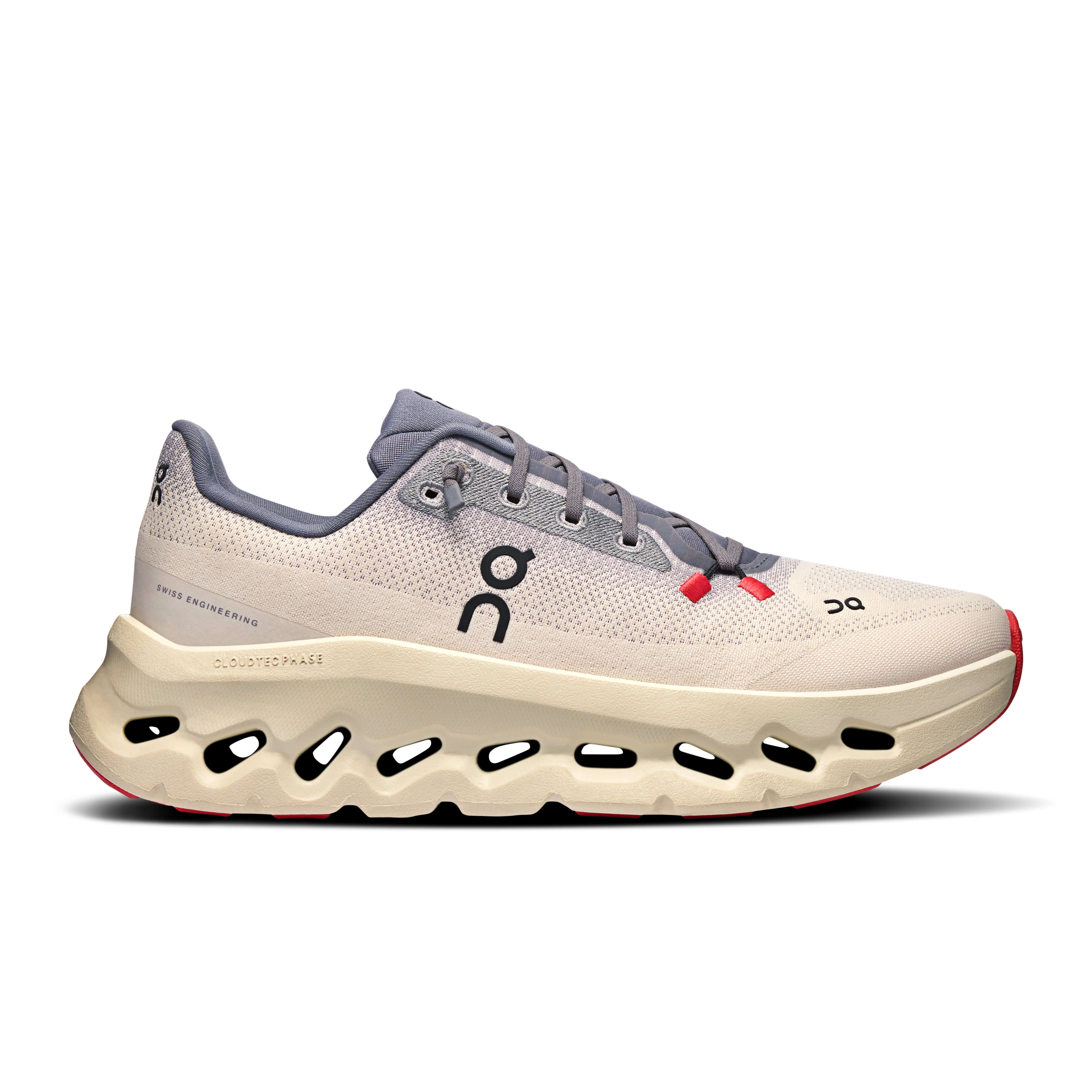 Side view on white background of Womens On Cloudtilt running shoe in Rock/Sand, Medium (Regular) width