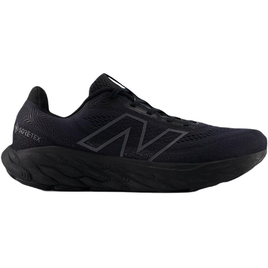 New Balance Fresh Foam 880v14 GTX Mens running shoes in Black/Phantom - side view on white background