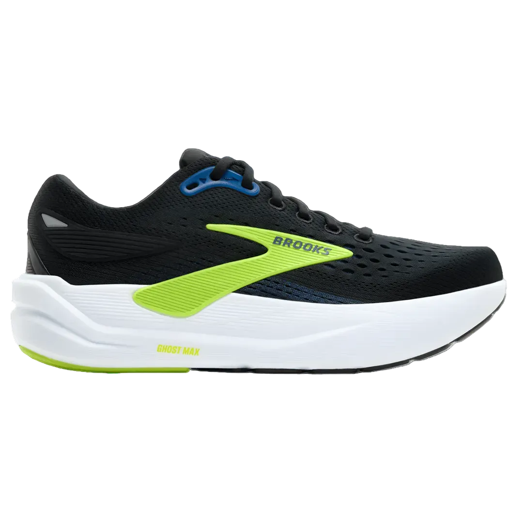 Men's Brooks Ghost Max 3, Black/Navy/Acid Lime, 14 2E Wide