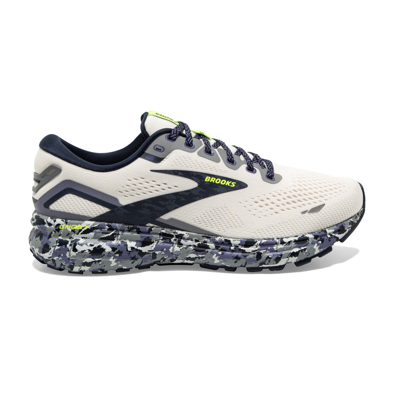 Men's Brooks Ghost 15, WhisperWhite/Eclipse/Nightlife, 14 D Medium
