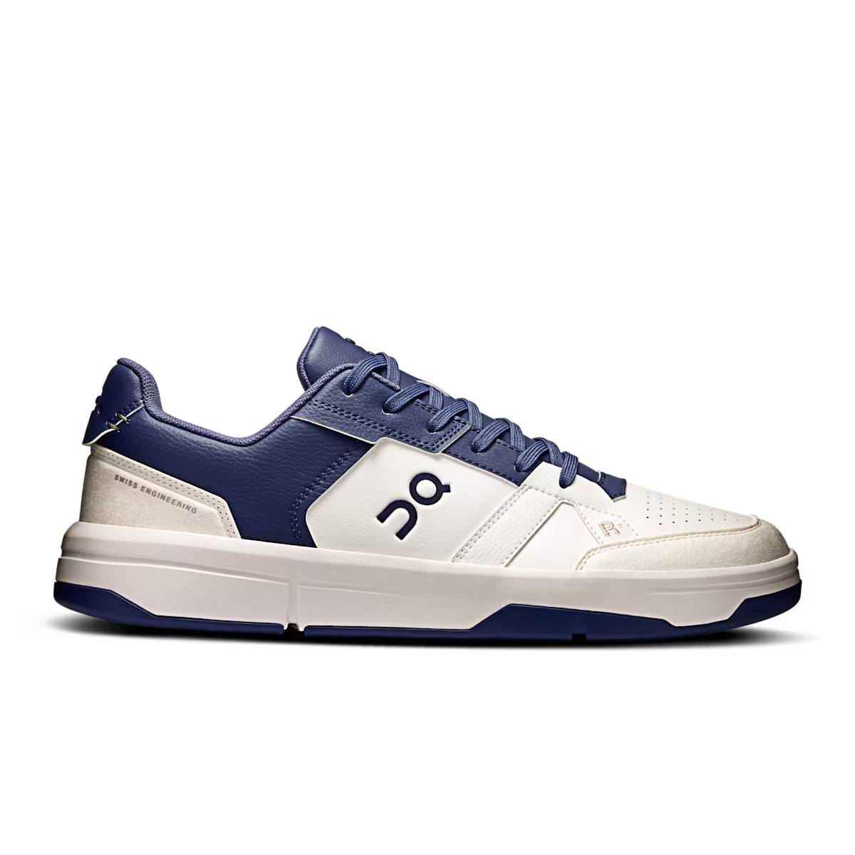 Side view on white background of Mens On The Roger Clubhouse 3 running shoe in White/Acai, Medium (Regular) width